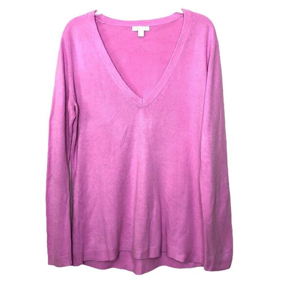 New YORK & COMPANY - Pink Deep V-Neck Long Sleeve Sweater Barbiecore - Size XL - Picture 1 of 5